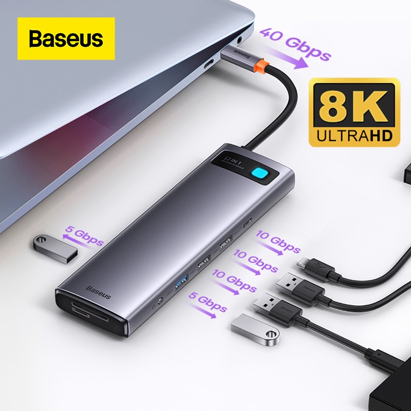 Baseus 12 in 1 HUB Dock 8K/30Hz Hub Chia Cổng USB C Sang HDMI-Tương Thích adapter USB 3.0 PD 100W DP RJ45