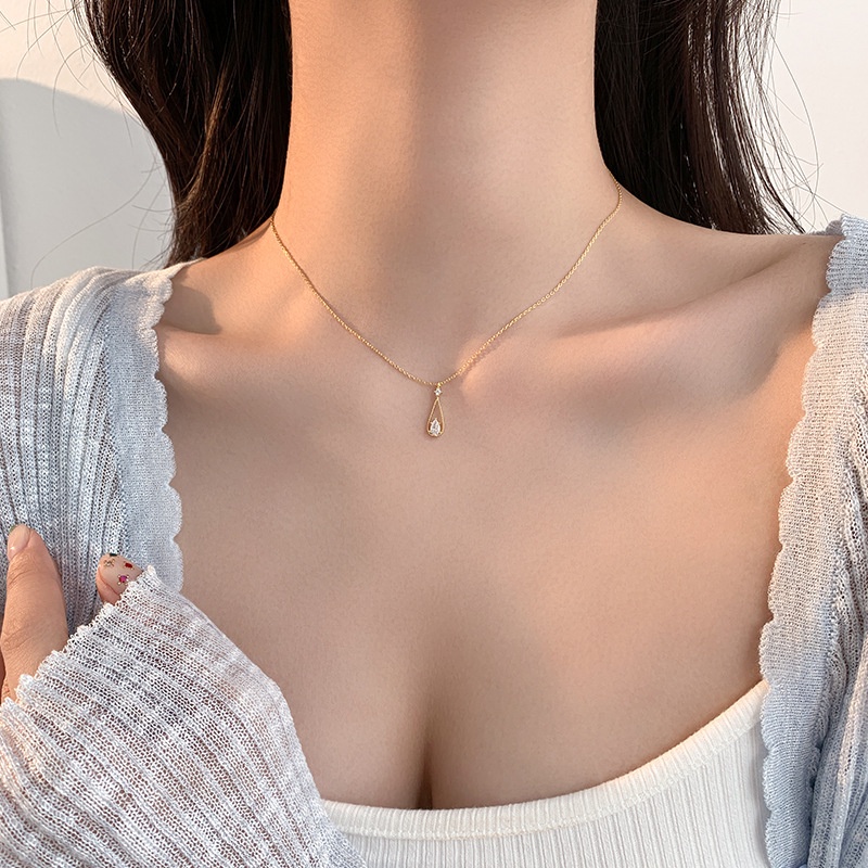 Vòng cổ Đính Đá Zircon Hình Giọt Nước Có Thể Điều Chỉnh Kích Cỡ