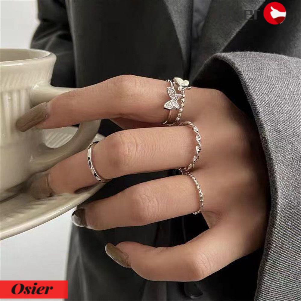 Bộ 1 / 4 Nhẫn Họa Tiết Bướm Đơn Giản Thời Trang Hàn Quốc Có Thể Điều Chỉnh