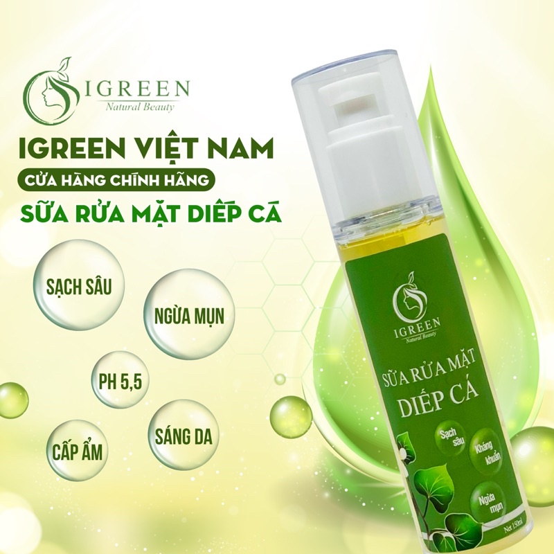 Sữa rửa mặt Diếp Cá IGREEN 150ML -  Dạng Gel sạch sâu, phù hợp với mọi làn da