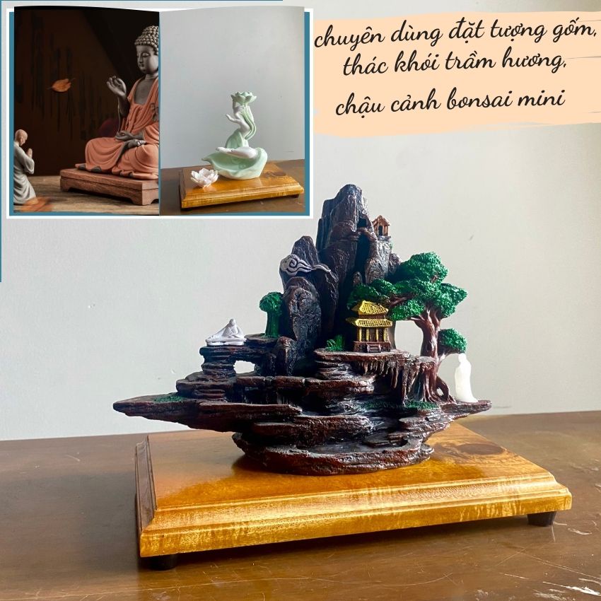Đôn Gỗ Đế Gỗ Kỷ chữ nhật dùng đặt bonsai, tượng gốm và thác khói trầm hương