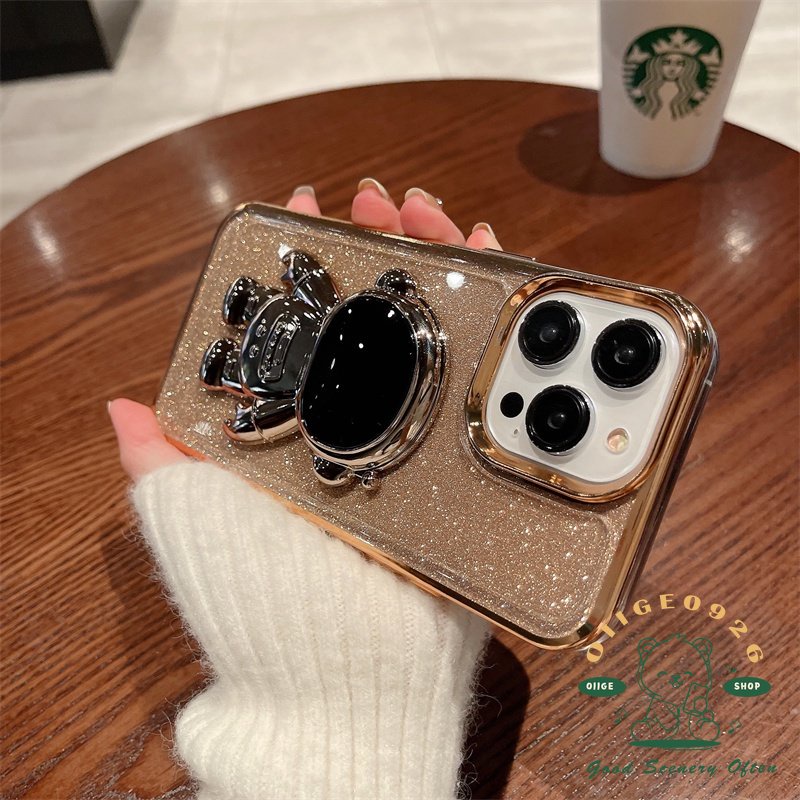 Ốp Điện Thoại Màu Hồng Lấp Lánh Có Giá Đỡ Mạ Điện Hình Phi Hành Gia Cho Iphone 14 13 12 11Promax Xs Max Xr 8 7 Plus