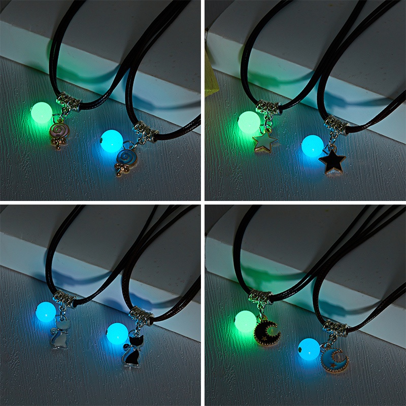 2 Dây chuyền RINHOO hình mặt trăng dạ quang cho cặp đôi nhiều mẫu tùy chọn