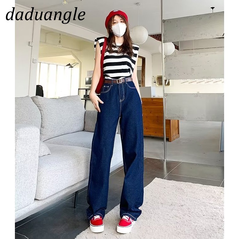 Quần jean dài DADUHEY dáng rộng ống suông lưng cao phong cách đường phố Mỹ mới thời trang độc đáo dành cho nữ