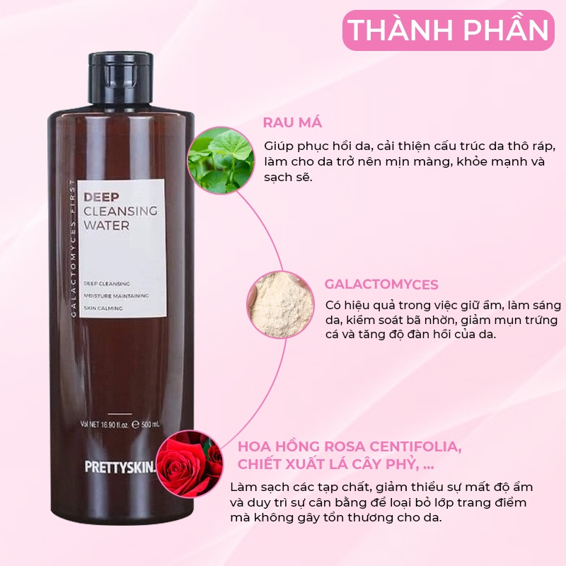 Nước Tẩy Trang Dưỡng Trắng Galactomyces Prettyskin Hàn Quốc Deep Cleansing Water 500ml Sạch Lớp Trang Điểm Bụi Bẩn