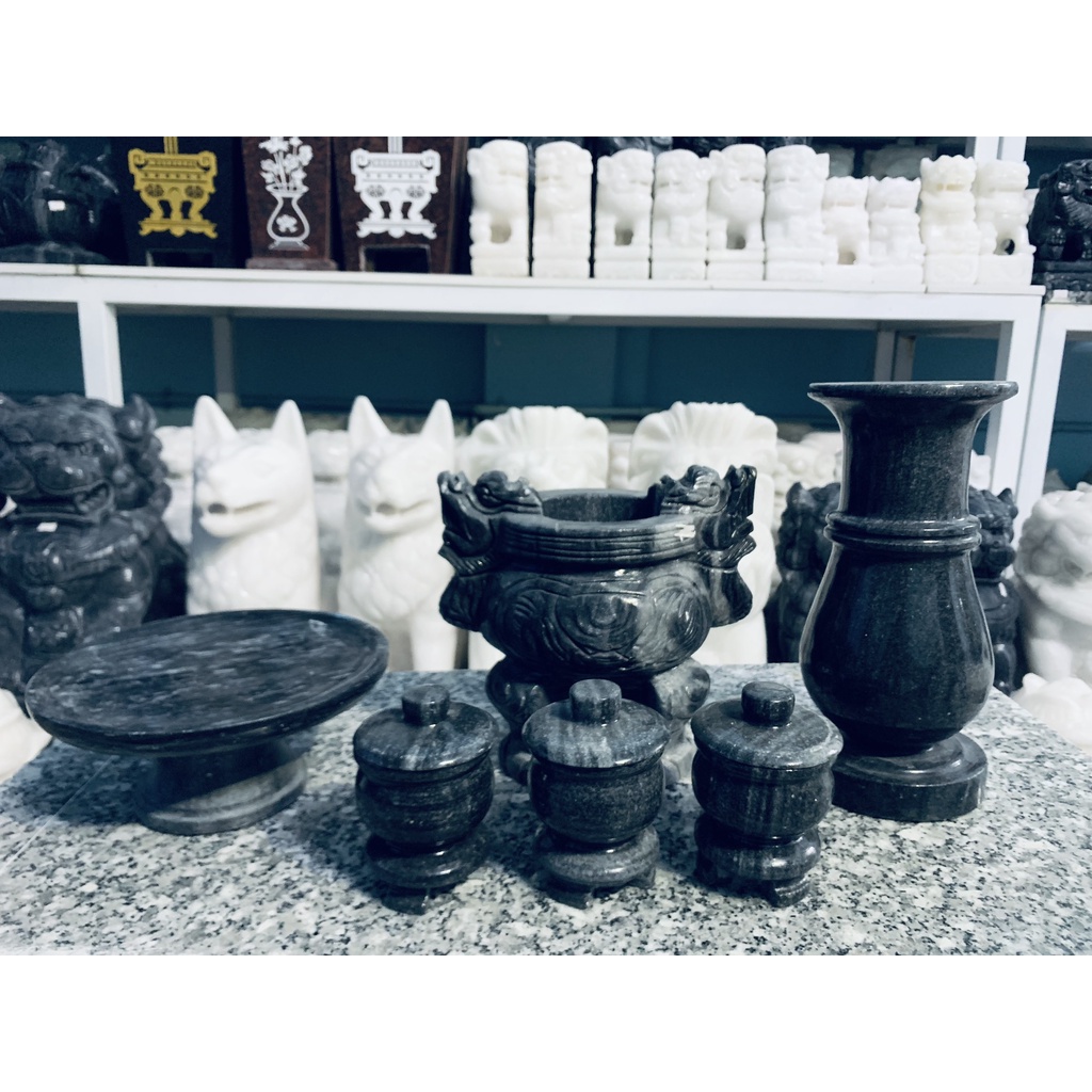 Bộ đồ thờ cúng đá vân đen