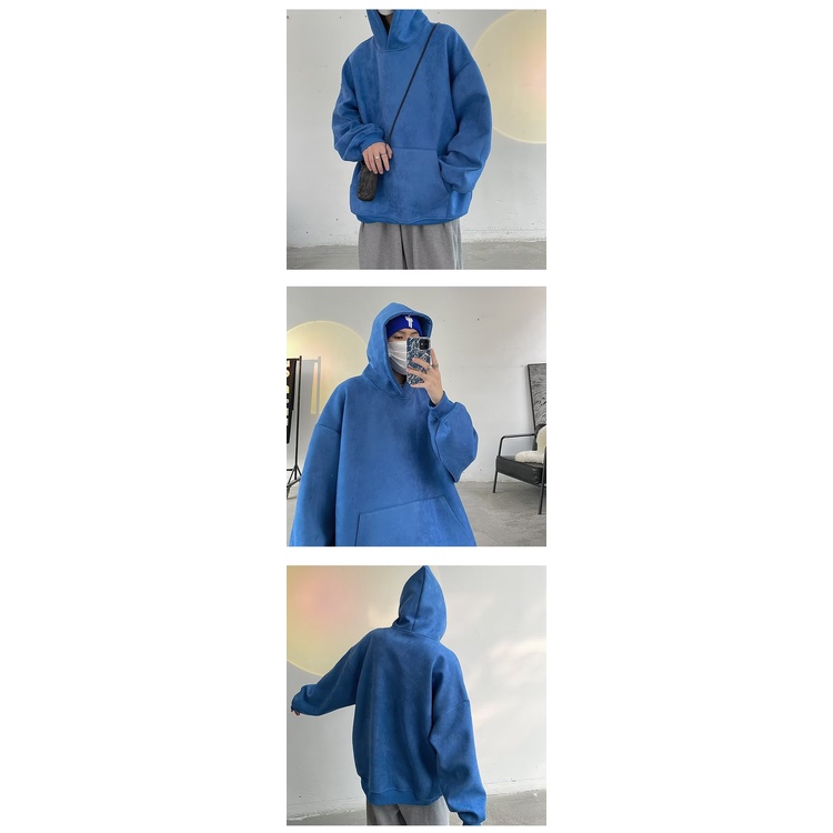 Áo khoác hoodie da lộn dáng rộng thiết kế năng động dành cho nam