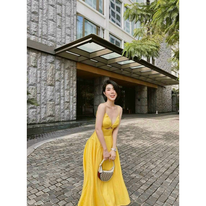 [11.11 Sale Freeship] Đầm thời trang đi biển mùa hè,đầm hai dây có cúp khoét hai bên eo chất lụa xếp ly dáng xoè dài mtb