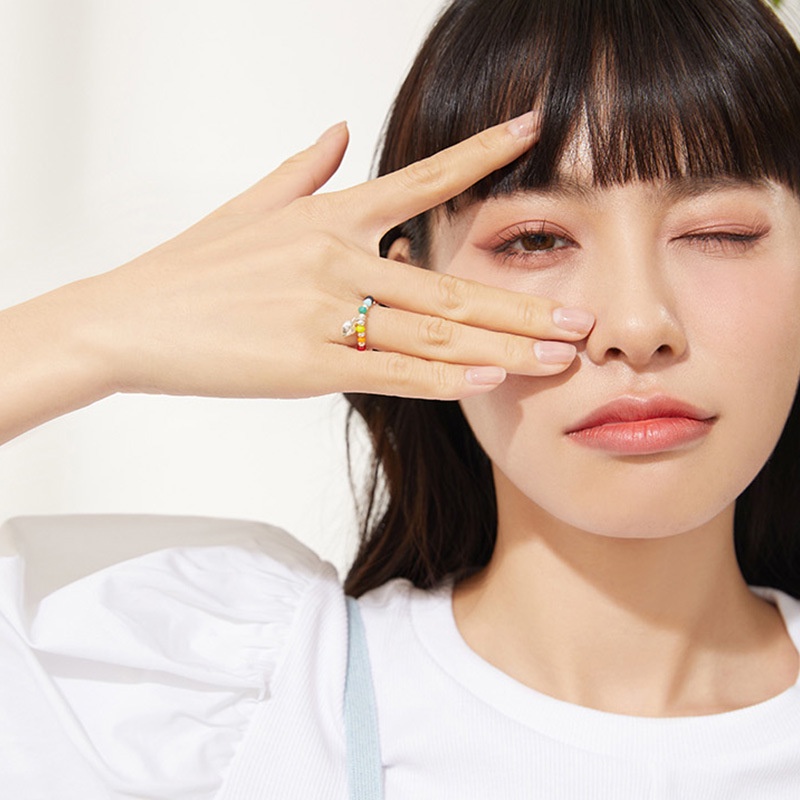 Nhẫn Xếp Chồng Lên Nhau Đính Hạt Màu Sắc Cầu Vồng Họa Tiết Mặt Cười Xinh Xắn