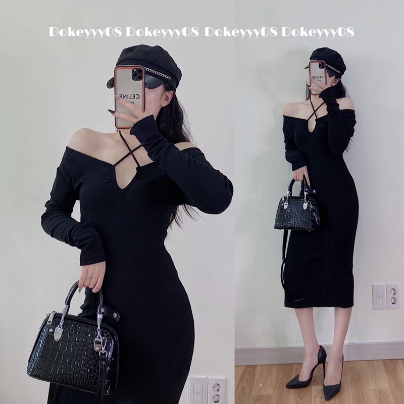 Váy body dài tay dáng dài chất co giãn