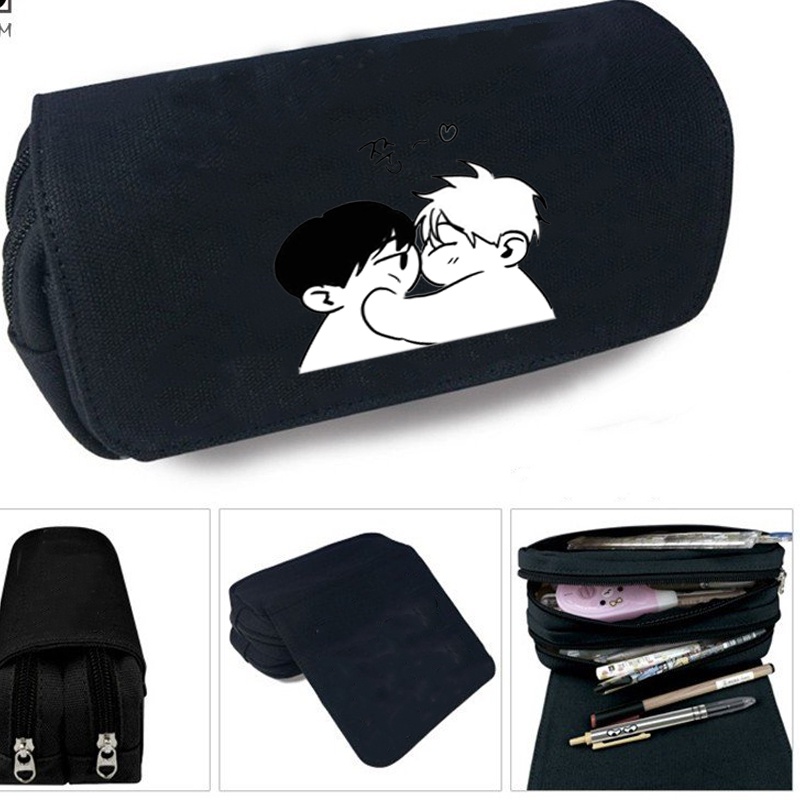 Hộp bút vải canvas khóa trắng in hình CHECKMATE boylove manhwa đi học tiện lợi anime chibi