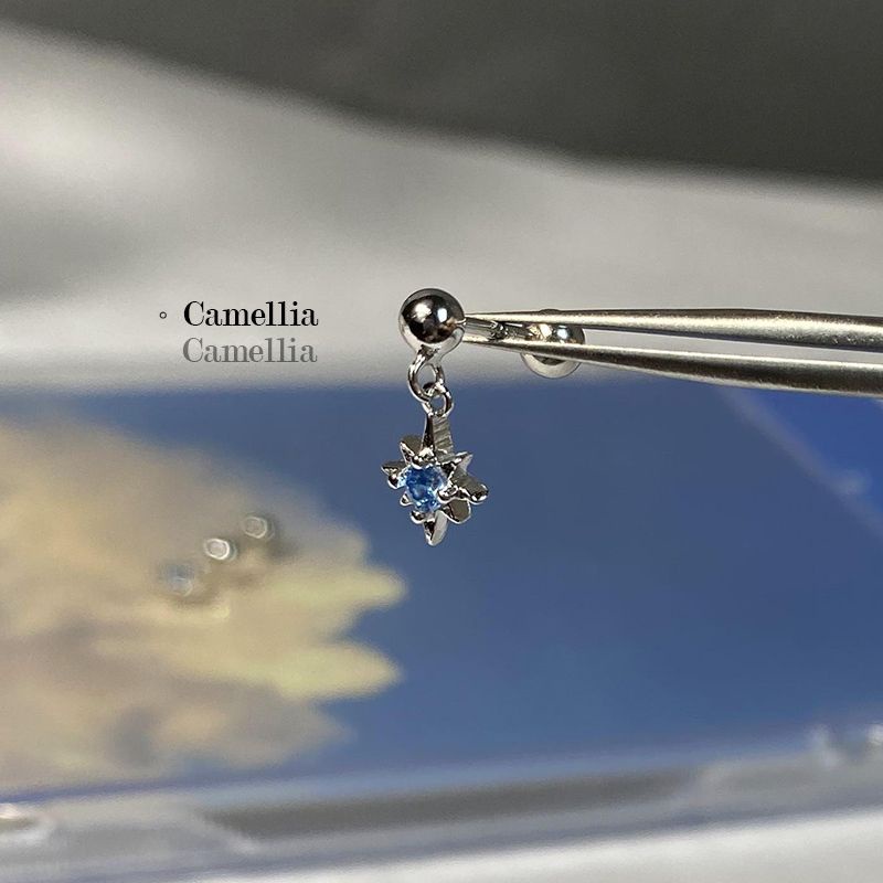 Khuyên Tai Đính Đá Hình Ngôi Sao Nhỏ Màu Xanh Dương Sáng Bóng ~ Bằng Bạc sterling Cá Tính Khi Ngủ