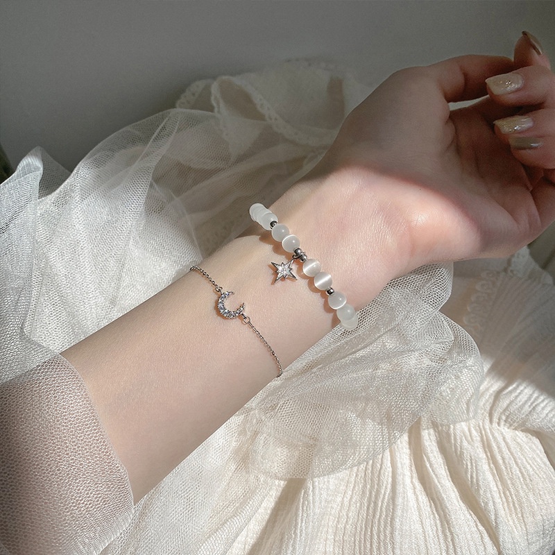 Set 2 Vòng Tay Chuỗi Hạt Đá Opan Hình Ngôi Sao / Mặt Trăng Ngọt Ngào Cho Nữ