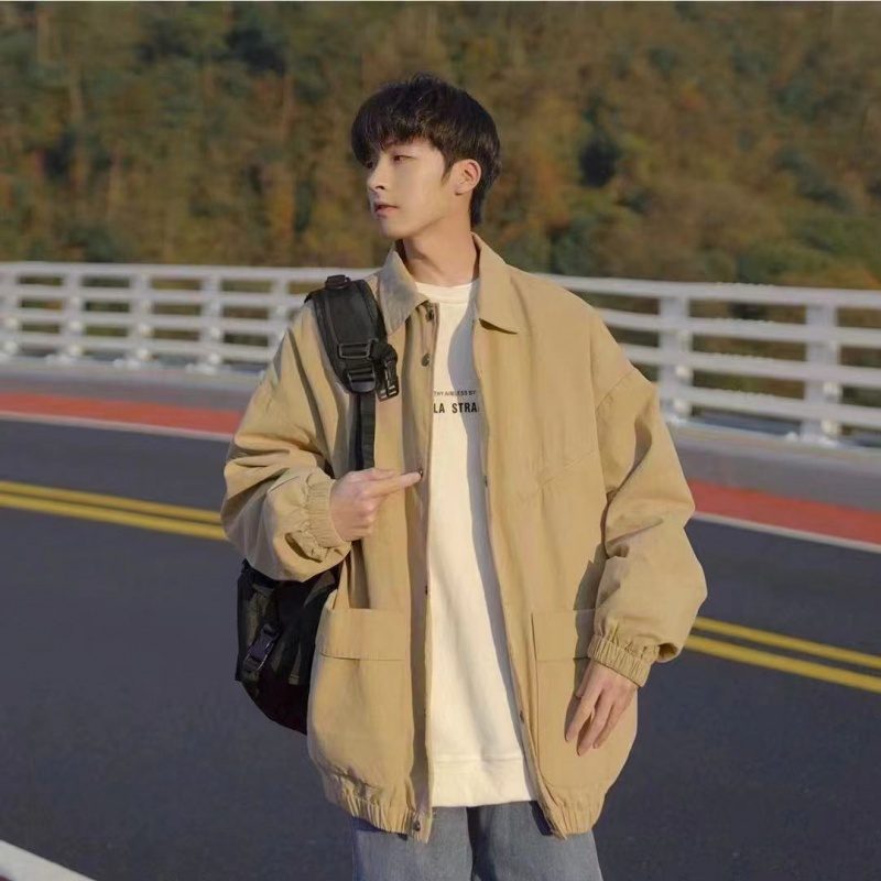 Áo Khoác Dáng Rộng Phối Túi Lớn Thời Trang Xuân Thu Cho Nam Và Nữ