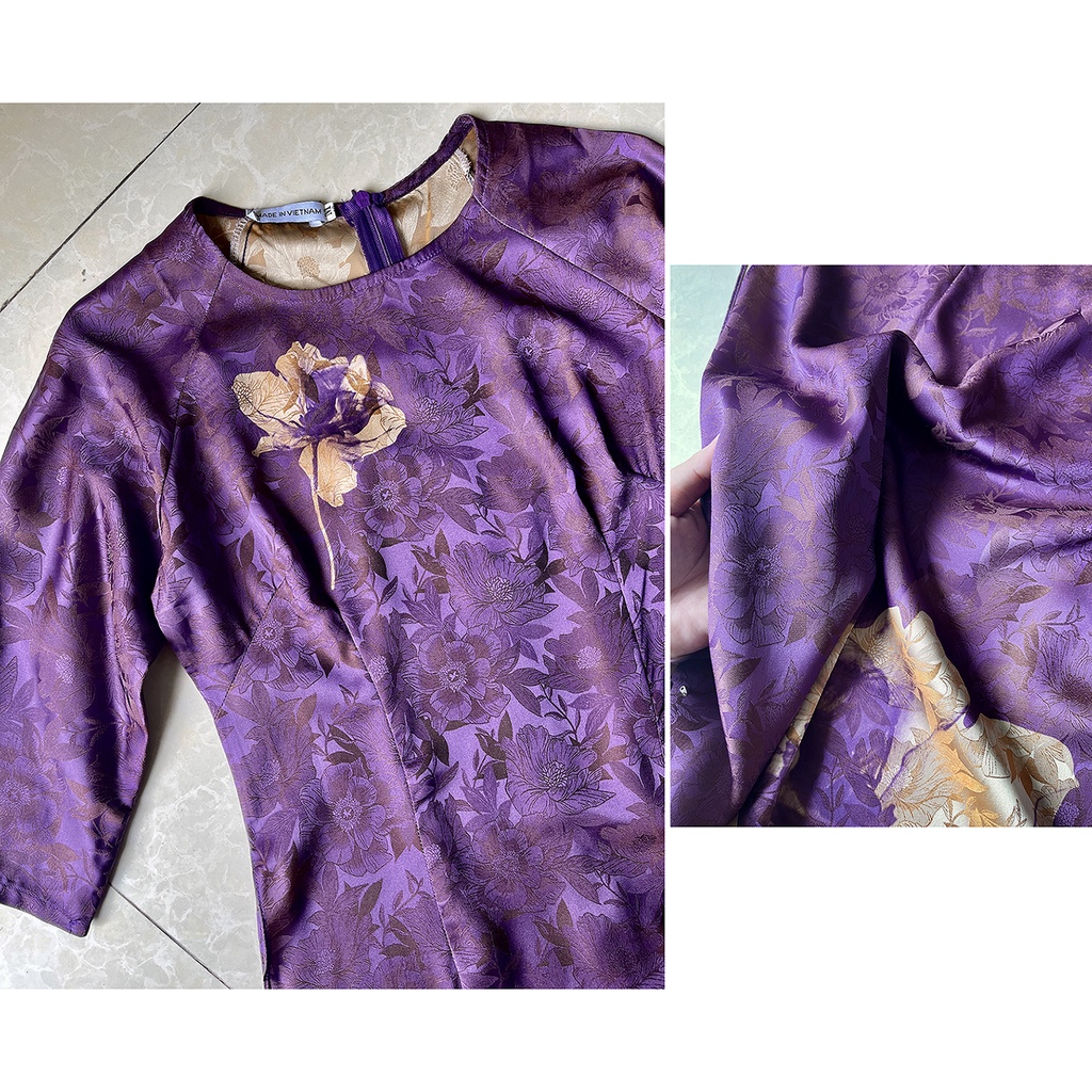 Áo dài Mẹ Bà sui Trung niên Gấm dệt hoa Thái Tuấn cực đẹp - có size lớn - màu tím và xanh ngọc sang chảnh