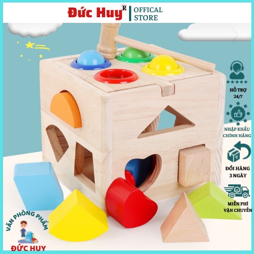 Đồ chơi hộp thả hình khối kết hợp trò chơi đập bóng bằng gỗ cao cấp cho bé - ĐỨC HUY STORE
