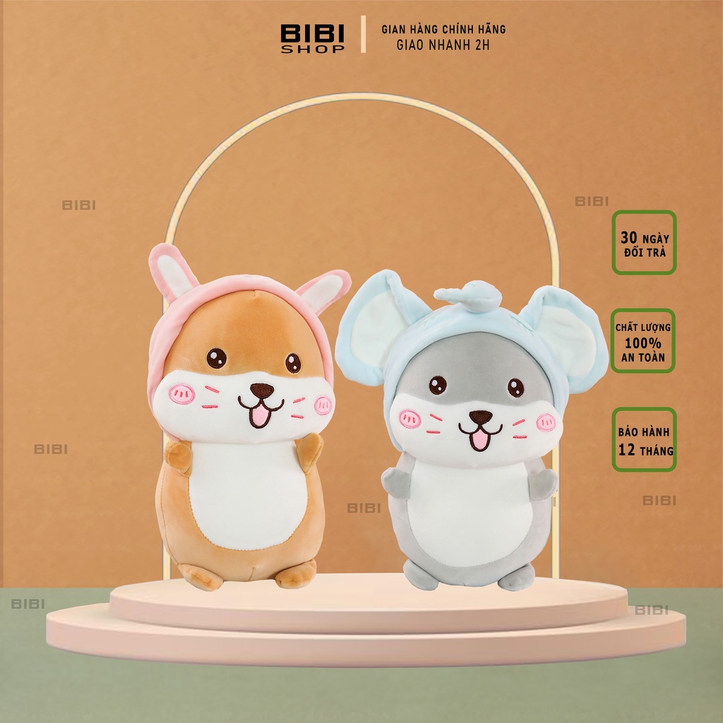Gối ôm gấu bông chuột hamster mũ xanh siêu cute
