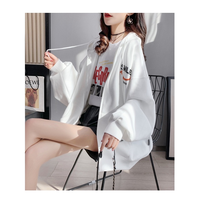 ZHELIHANGFEI Áo Hoodie Tay Dài Dáng Rộng Có Khóa Kéo Theo Phong Cách Preppy Dễ Phối Đồ
