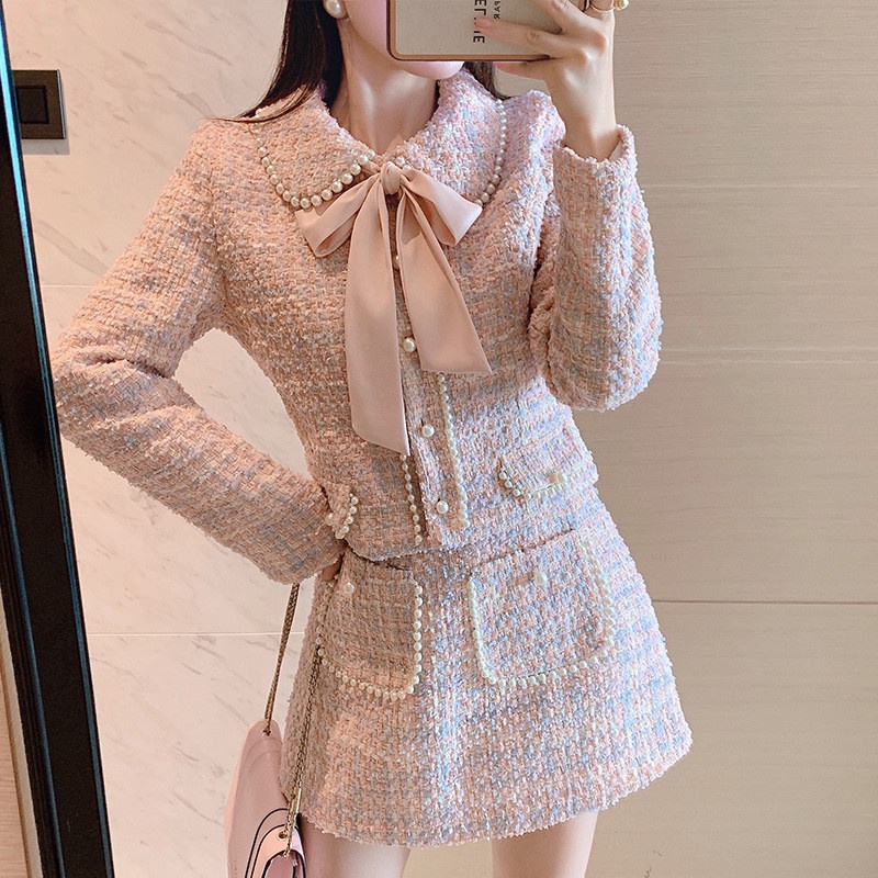 Set Dạ Tweed Phối Nơ Viền Ngọc Xinh Xắn - Ellie Dresss
