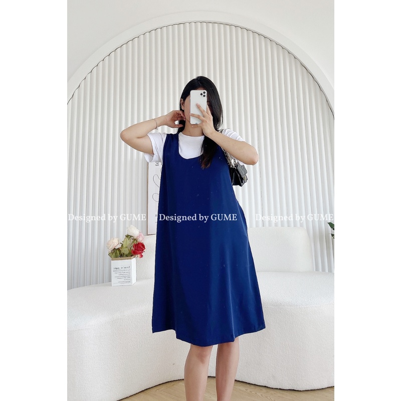 Yếm bầu công sở, loại rời yếm dễ mix các loại áo, màu xanh than, có túi sườn và cúc eo MYC1217 -  kèm ảnh thật