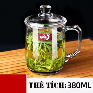 Ly Thủy Tinh Có Nắp Thủy Tinh Cao Cấp 380ml - Ly tách thủy tinh dày chịu nhiệt, ly làm quà tặng sang trọng
