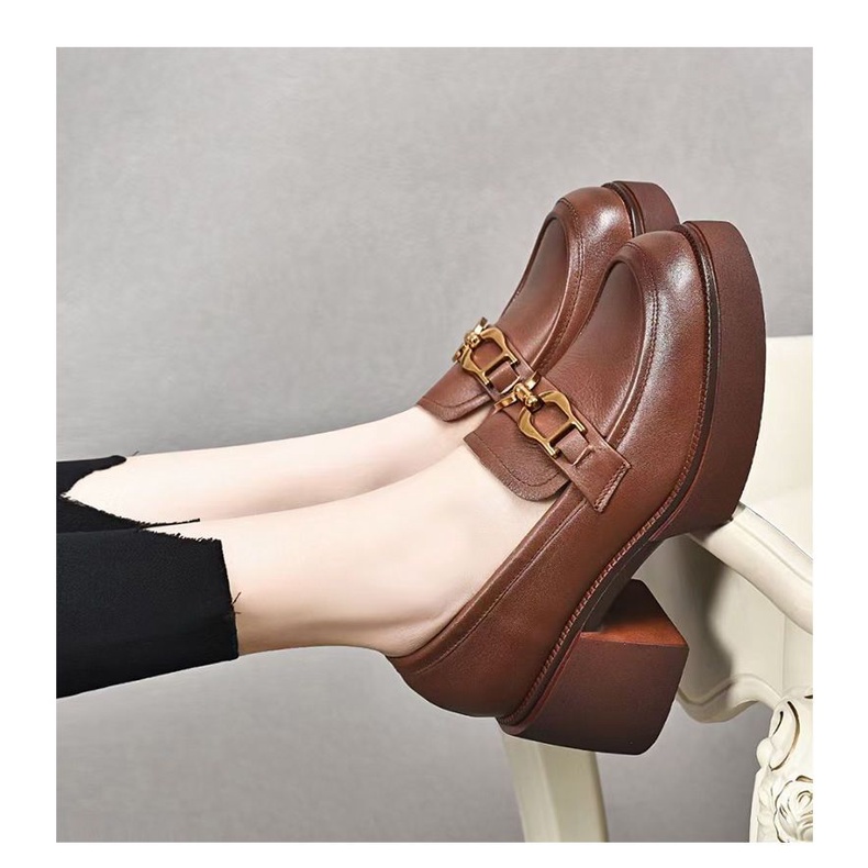 Giày Lười Da Đế Dày Phong Cách Anh Quốc Thời Trang Xuân Thu 2023 Cho Nữ