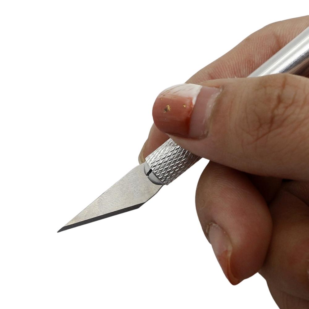 Dao điêu khắc Pison trổ khắc giấy và gỗ mỏng với cán kim loại và hộp 05 lưỡi sơ cua đi kèm - DRG004 - 1 cái