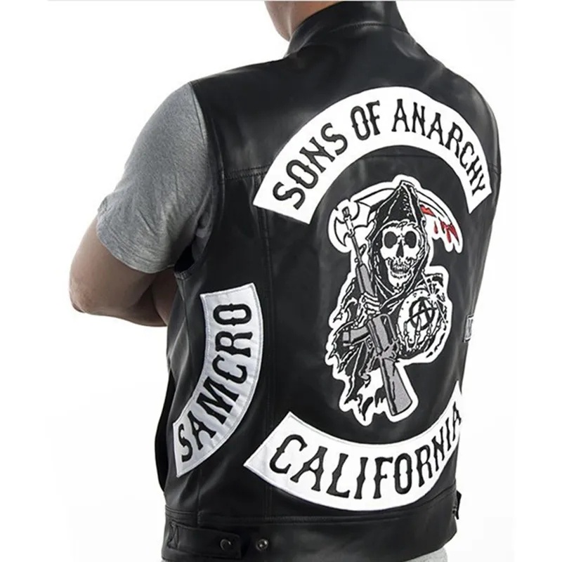 Áo vest Da Cổ Đứng Màu Trơn Phong Cách punk Mô Tô Harley locomotive