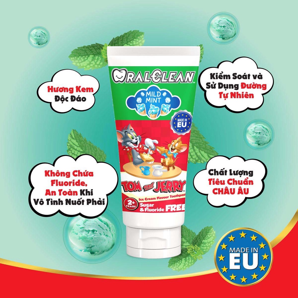 Bộ 3 Kem đánh răng cho bé Oral Clean Tom and Jerry Mild Mint 75ml