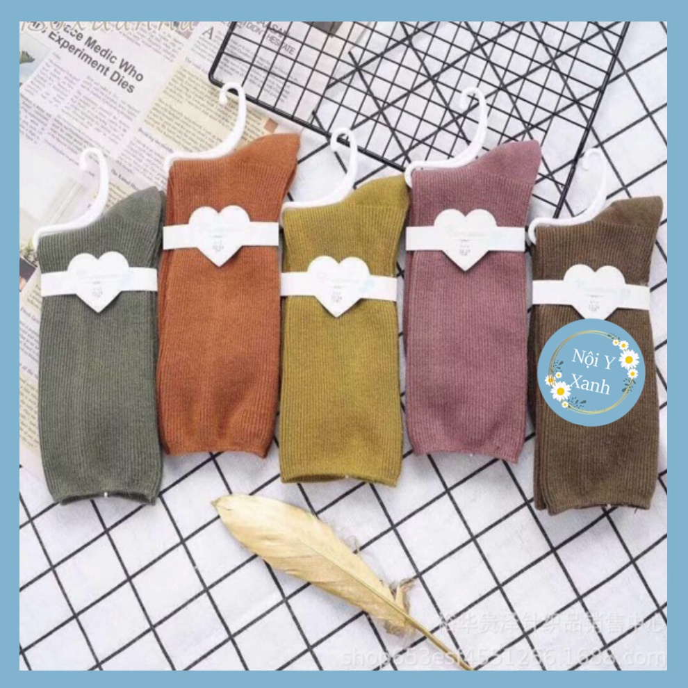 Tất Nữ Vintage Gân Tăm Cổ Cao Mầu xinh xẻo Ấm Áp nội y xanh, chất ấm, thoáng khí