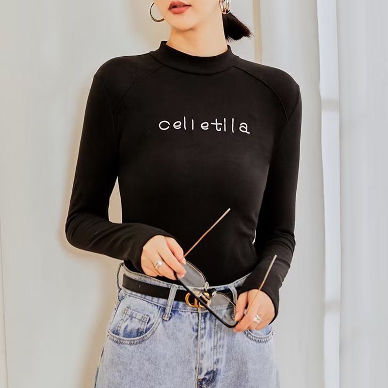 IELGY    Áo Thun Mỏng Tay Dài Cổ Lọ Ôm Dáng Thời Trang Cho Nữ