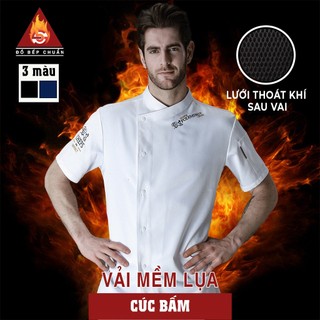 [CT04] Đồng Phục Bếp Ngắn Tay Cúc Bấm Vải Mềm Lụa Mát