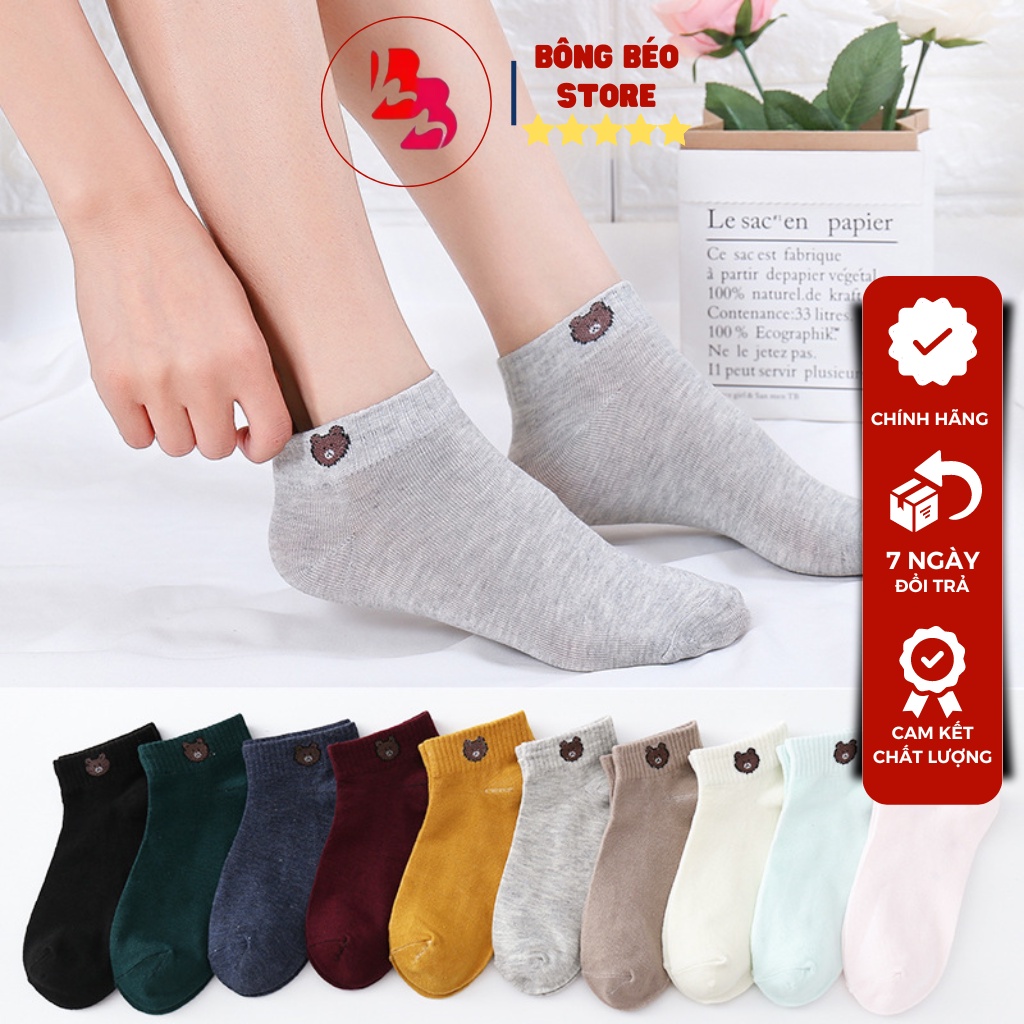 Bộ 10 Đôi Vớ Nữ Cổ Ngắn Hình Gấu Kute Kèm Túi Đựng Xinh Xắn