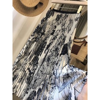 chân váy midi xếp ly họa tiết