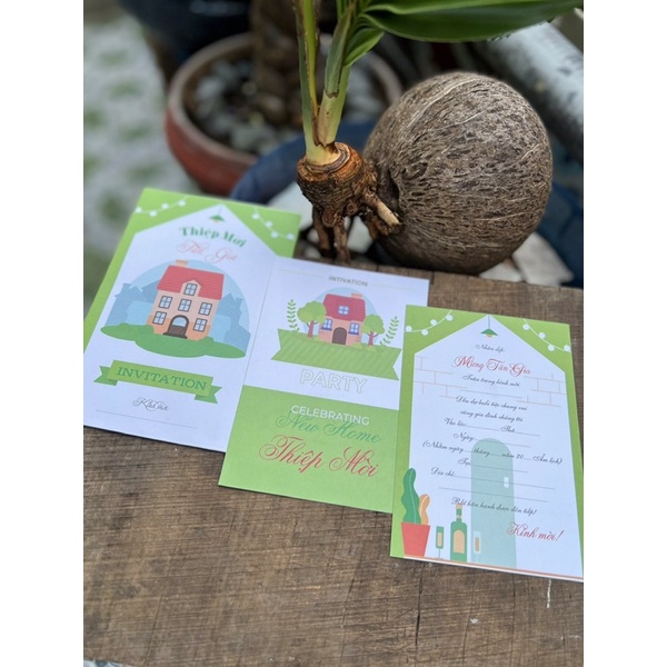 Combo 20 thiệp mời Tân Gia mẫu màu xanh tăng trưởng