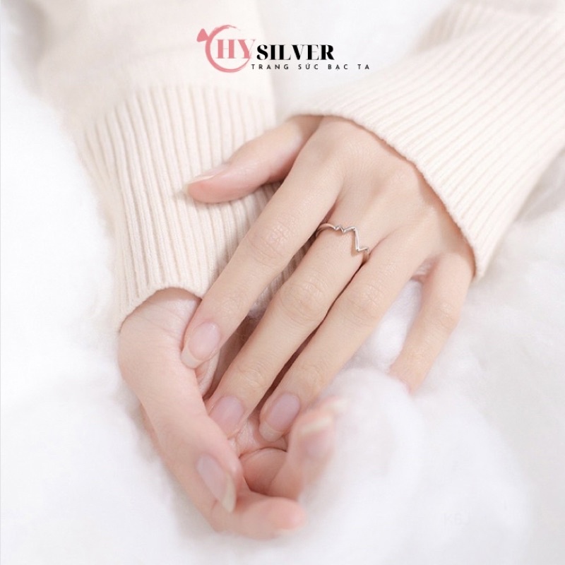 Nhẫn bạc ta nhịp tim dạng hở Freesize nhẫn nhịp đập bạc thật giá rẻ