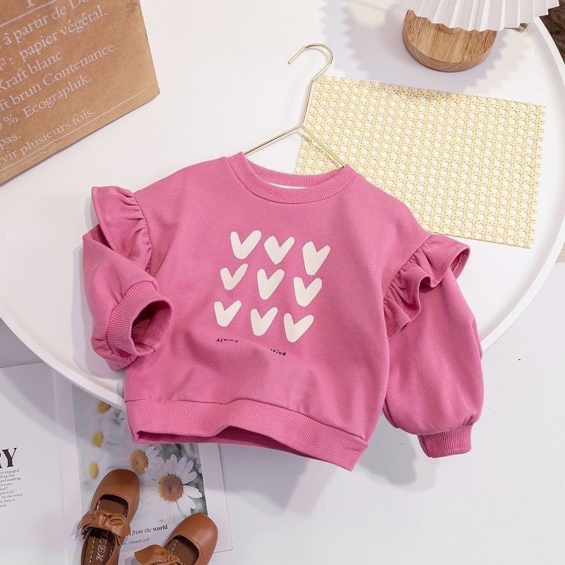 Áo Nỉ Bé Gái Áo Dài Tay Hình Tim Bé Gái