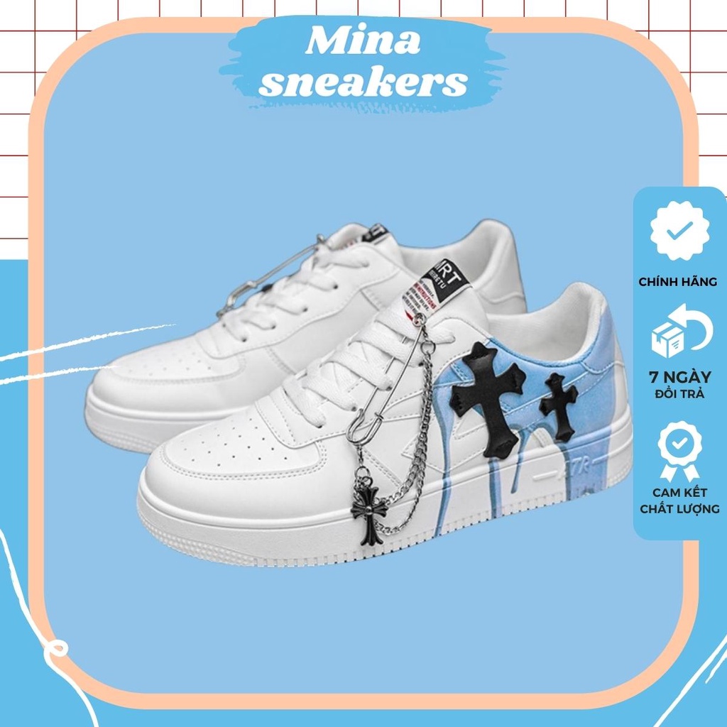 Giày_nike af1 custom thánh giá kèm phụ kiện cao cấp, Giày sneaker trắng nike_air force 1 thập tự full box bill