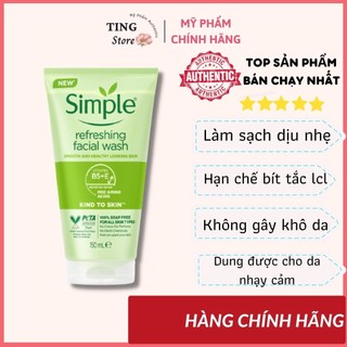 Sữa Rửa Mặt Simple Gel Kind To Skin Refreshing Facial Wash Gel làm sạch dịu nhẹ