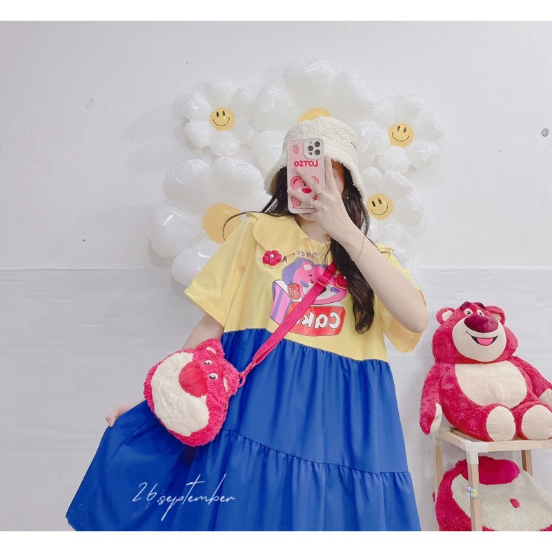 Đầm/váy baby doll gấu dâu dễ thương ( ảnh thật + video )