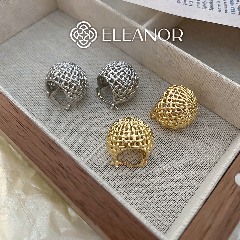 Bông tai nữ chuôi bạc 925 Eleanor Accessories hình cầu họa tiết đan lưới phụ kiện trang sức 4703