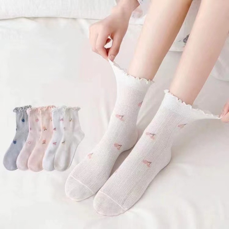 Vớ Cotton Mỏng Cổ Trung Thoáng Khí Màu Sắc Ngọt Ngào Thời Trang Xuân Hè Cho Nữ