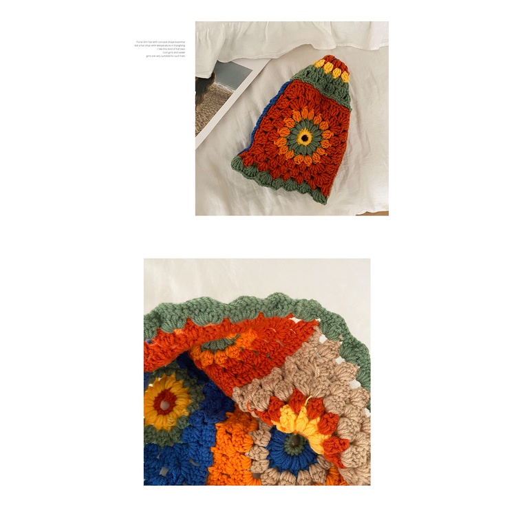 Mũ Bucket Đan Len Họa Tiết Hoa Phong Cách Hyuna Nhật Bản Thời Trang Thu Đông Cho Nữ