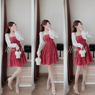 Sét đầm hoa có mút kèm áo khoác cực dễ thương
