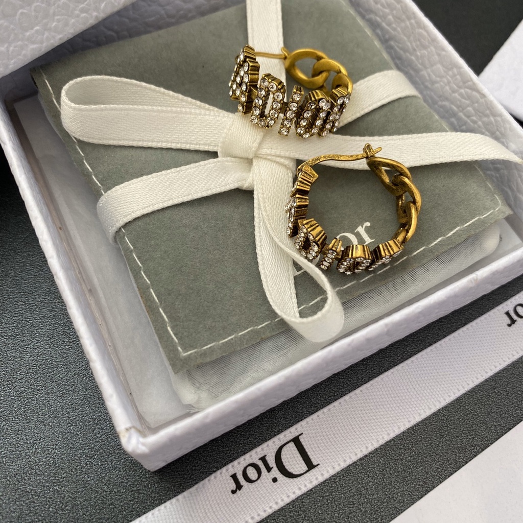 Khuyên Tai Tròn Khắc Chữ Dior Bằng Thép Titanium Thời Trang Cho Nữ