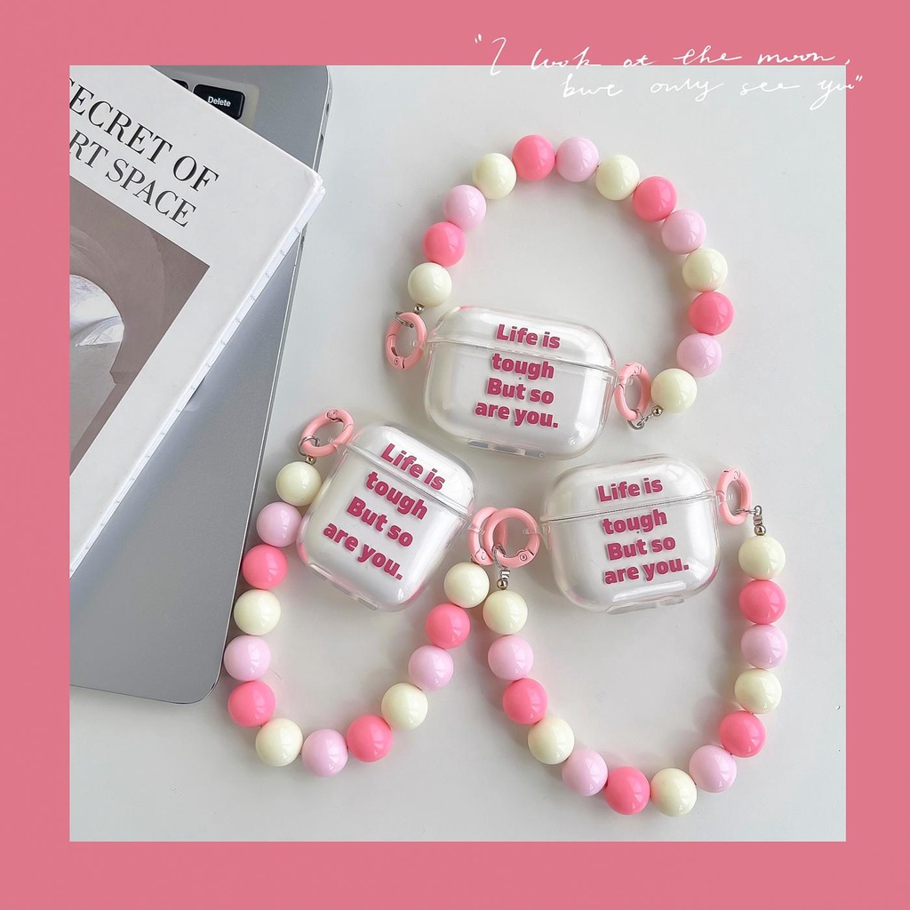 Vỏ Bảo Vệ Hộp Đựng Tai Nghe AirPods 1 / 2 Gen3 Pro2 2022 Bằng Tpu Mềm Trong Suốt In Chữ Màu Hồng Có Móc Khóa