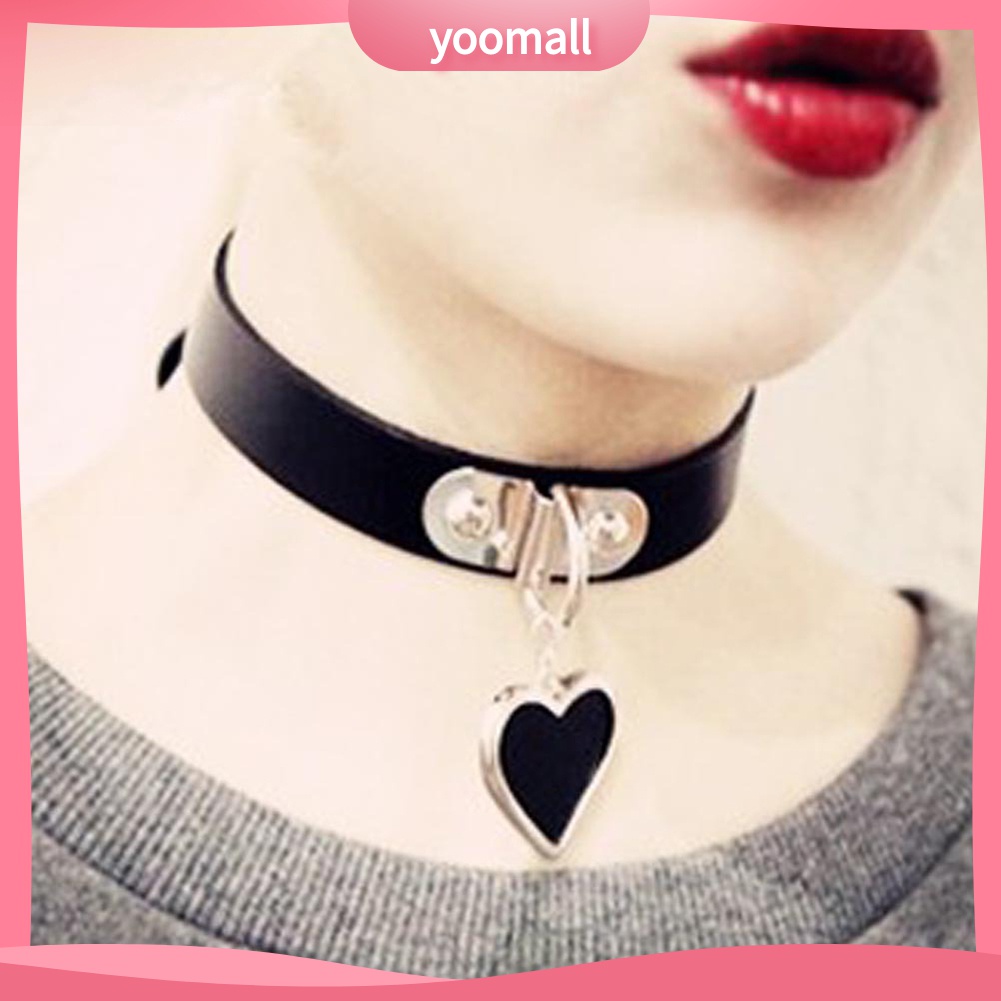 Vòng Cổ Choker Giả Da Mặt Trái Tim Phong Cách Gothic Punk