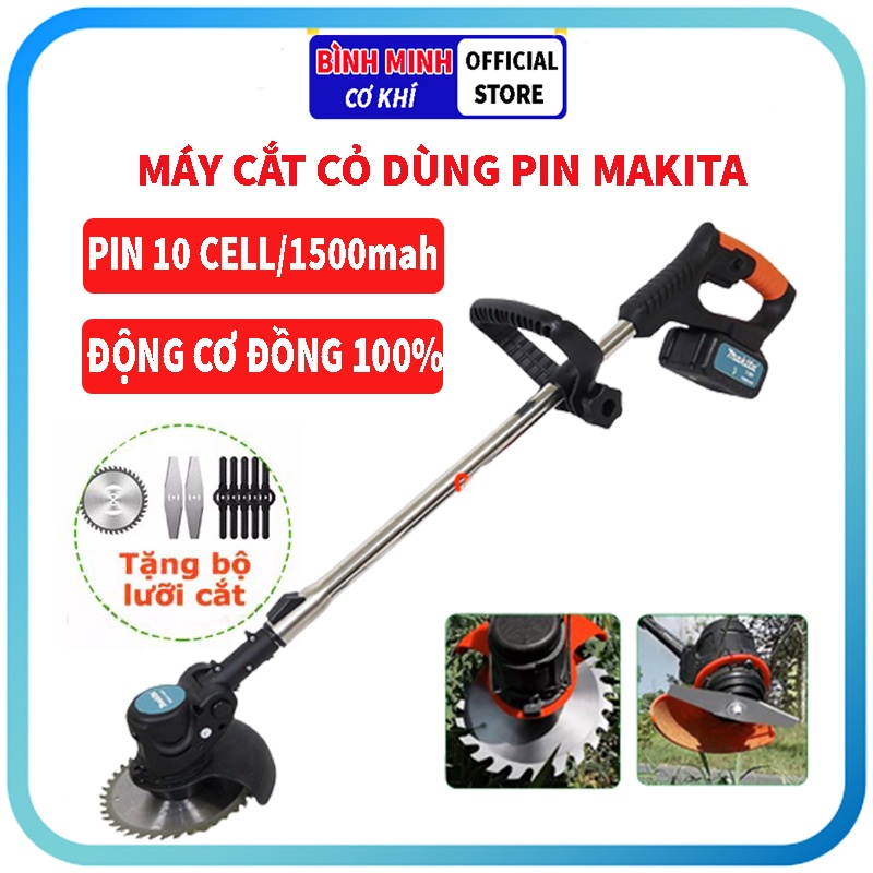 Máy cắt cỏ dùng pin makita, máy cắt cỏ cầm tay mini, pin lithium 10 cell, động cơ đồng 100%, nhỏ gọn, bảo hành 12 tháng