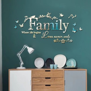 Sticker Dán Tường Bằng Acrylic Với Họa Tiết 3D Hình Chữ Family Hiệu Ứng Gương Dùng Trang Trí