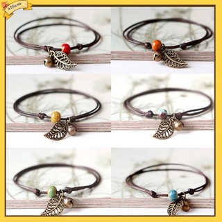 Vòng tay da phối mặt hình lá phong cách Vintage cho cặp đôi